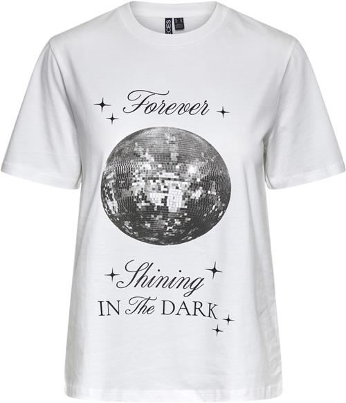 Pieces Pcronda SS Printed Tshirt Kvinde Bright White/forever Shining In The Kortærmede T-shirts Regular Fit Str XL - Bomuld hos Magasin