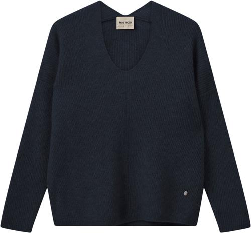 Mos Mosh Mmthora Vneck Knit Kvinde Salute Navy Sweaters Str S - hos Magasin