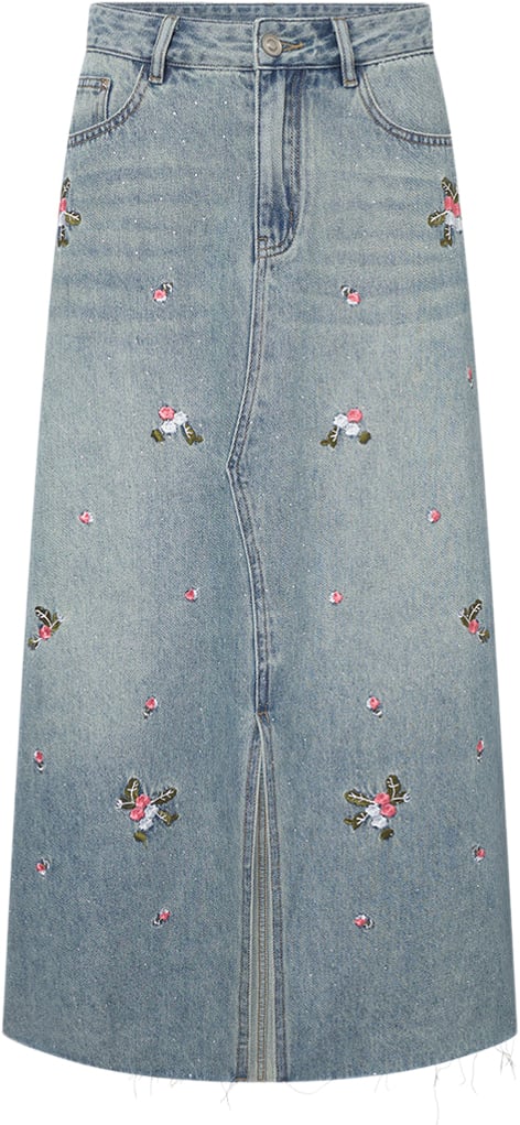 HUNKØN Dolly Denim Skirt Kvinde Light Denim Midi Nederdele Str M Denim - hos Magasin