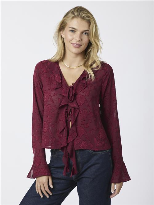 Se Neo Noir Anika Burnout Blouse Kvinde Burgundy Langærmede Bluser Str 40 - hos Magasin ved Magasin