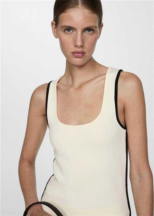 MANGO Knitted top With Contrast Details Kvinde Light Beige Tanktoppe Str L - hos Magasin