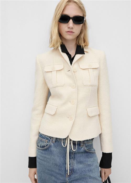 Se MANGO Blazer Tweed Pockets Kvinde Light Beige Blazere Str XS - hos Magasin ved Magasin