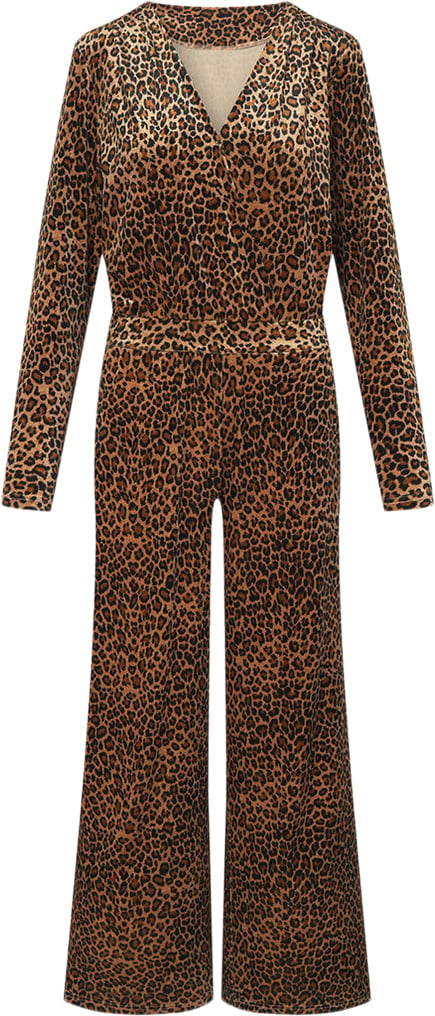 HUNKØN Angela Velour Jumpsuit Kvinde Leopard Buksedragter Str S Velour - hos Magasin