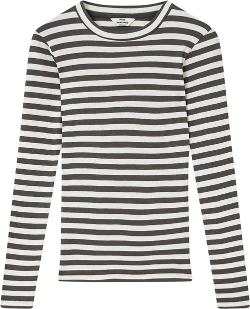 Mads Nørgaard - Copenhagen 2x2 Cotton Stripe Tuba Tee LS Kvinde Grå Og Hvid Med Striber Langærmede T-shirts Str L - Bomuld hos Magasin