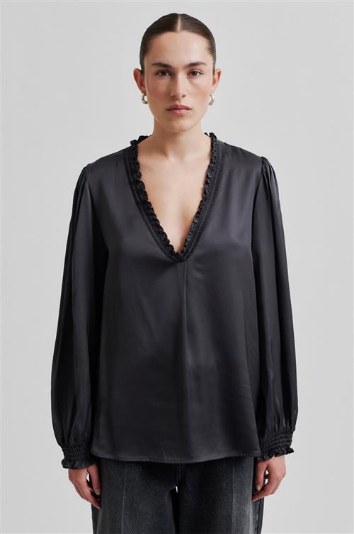 Second Female Bardi Vneck Blouse Kvinde Volcanic Ash Langærmede Bluser Str L - hos Magasin