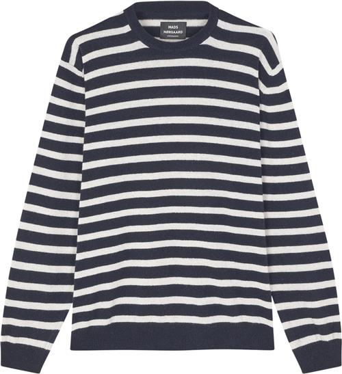 Mads Nørgaard - Copenhagen Eco Wool Karsten Stripe Knit Mand Hvid+Blå+Striber Sweaters Str L - hos Magasin