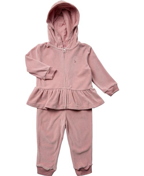 Polo Ralph Lauren Velour Hoodie & Jogger Pant Set Str 9M / 9-12 mdr Velour - Tickled Pink Hættetrøjer hos Magasin