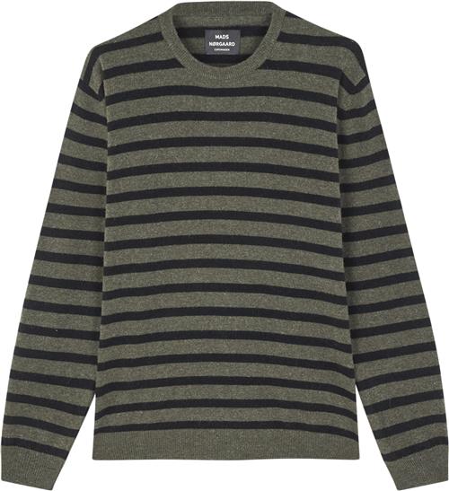 Mads Nørgaard - Copenhagen Eco Wool Karsten Stripe Knit Mand Grøn+Sort+Striber Sweaters Str XXXXL - hos Magasin