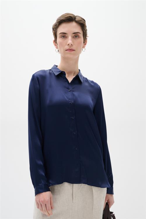 InWear Leonore Shirt Premium 100 Silk Kvinde Midnight Magic Langærmede Skjorter Relaxed Fit Str 44 - hos Magasin