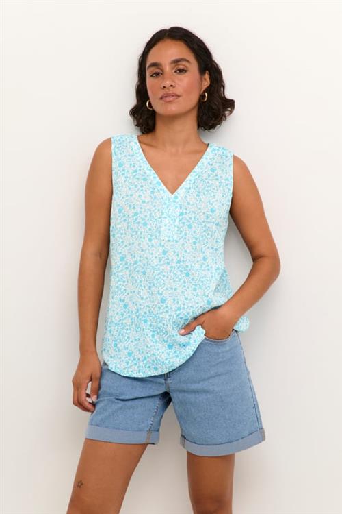 Kaffe Kaamber Top Printed Kvinde Blue Atoll Petit Fleur Toppe Str 44 - hos Magasin