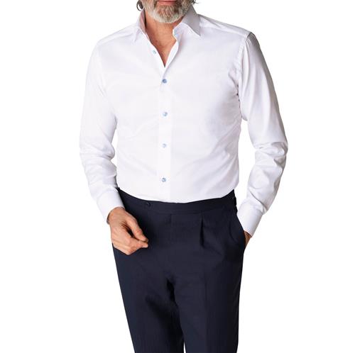 ETON White Twill Shirt Blue Details Slim Fit Mand Hvid Langærmede Skjorter Str 43 - Uld hos Magasin