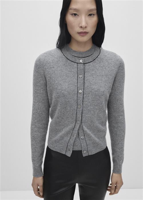 Se MANGO Cardigan 100% Wool Decorative Stitc Kvinde Medium Grey Cardigans Str S - hos Magasin ved Magasin