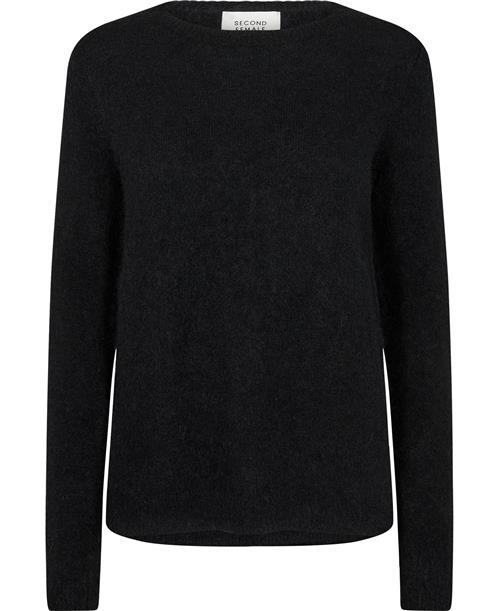 Second Female Brook Mohair Blend Knit New Oneck Kvinde Black Sweaters Str L Mohair - hos Magasin