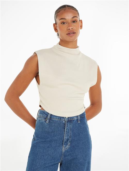 Calvin Klein Mock Neck Short Sleeve Shirt Kvinde Acf Toppe Str XS - Bomuld hos Magasin