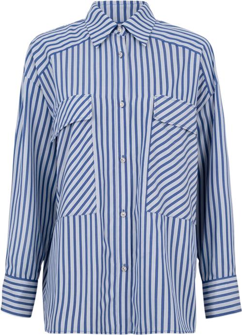 Cras Daycras Shirt Kvinde Dark Blue Stripe Langærmede Skjorter Str 34 - Polyester hos Magasin