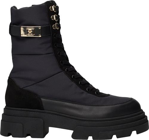 Se Tommy Hilfiger Biker Leather MIX Laceup Kvinde Black Snørestøvler Str 41 - hos Magasin ved Magasin