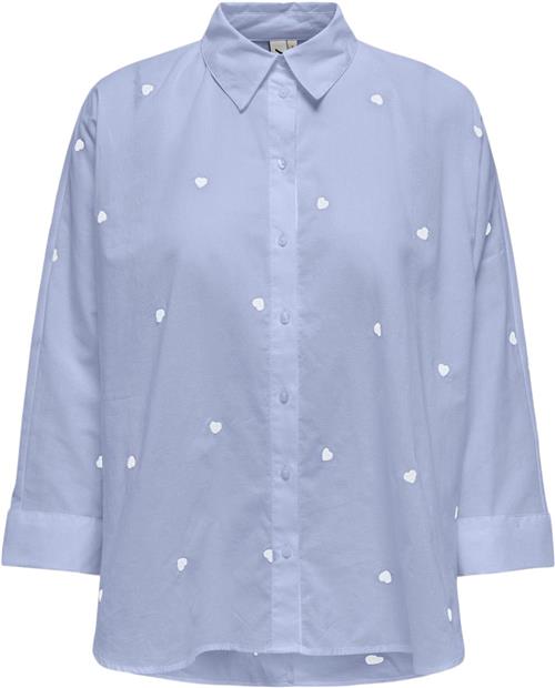 ONLY Onlnew Lina Grace LS EMB Shirt Noos Kvinde Brunnera Blue/bright White Heart Skjorter Str S - Bomuld hos Magasin