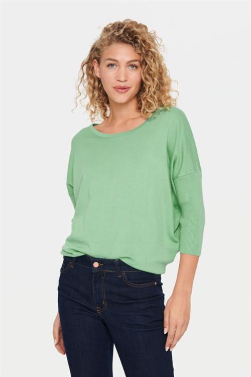 Saint Tropez A2561, Milasz Rneck Pullover Kvinde Zephyr Green Sweaters Casual Fit Str XS - hos Magasin