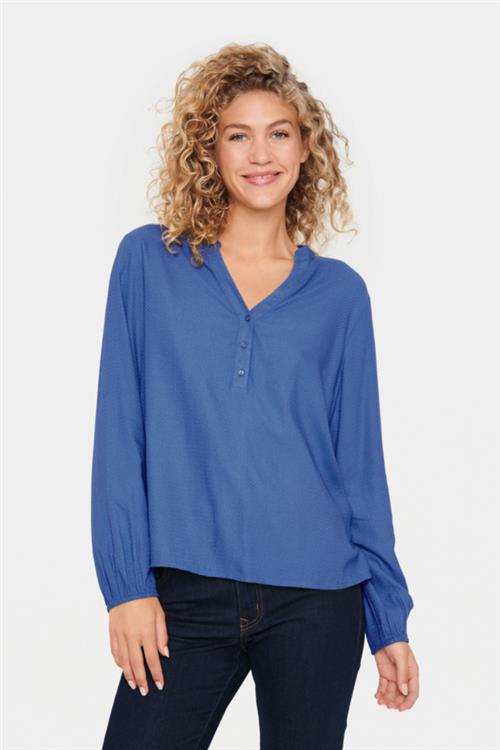 Se Saint Tropez Campanulasz Shirt Kvinde Dutch Blue Langærmede Skjorter Classic Fit Str XXL - hos Magasin ved Magasin