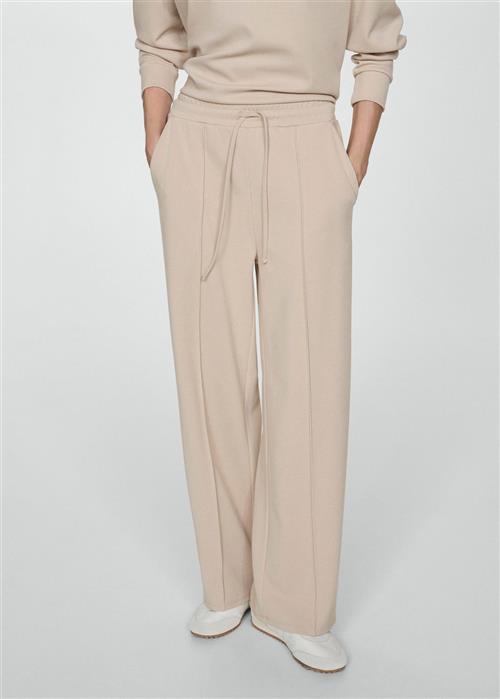 Se MANGO Seamdetail Straight-fit Trousers Kvinde Light Beige Bukser Str XL - hos Magasin ved Magasin