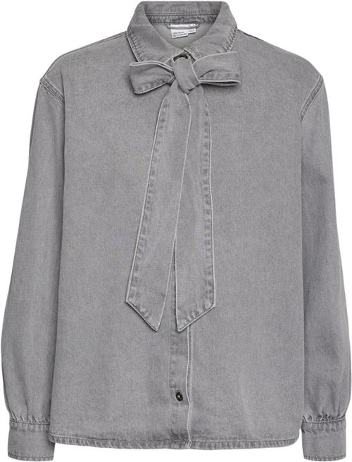 Se Vero Moda Vmpaige LS BOW DNM Shirt Gu216 Kvinde Light Grey Denim Skjorter Loose Fit Str XL - Denim hos Magasin ved Magasin