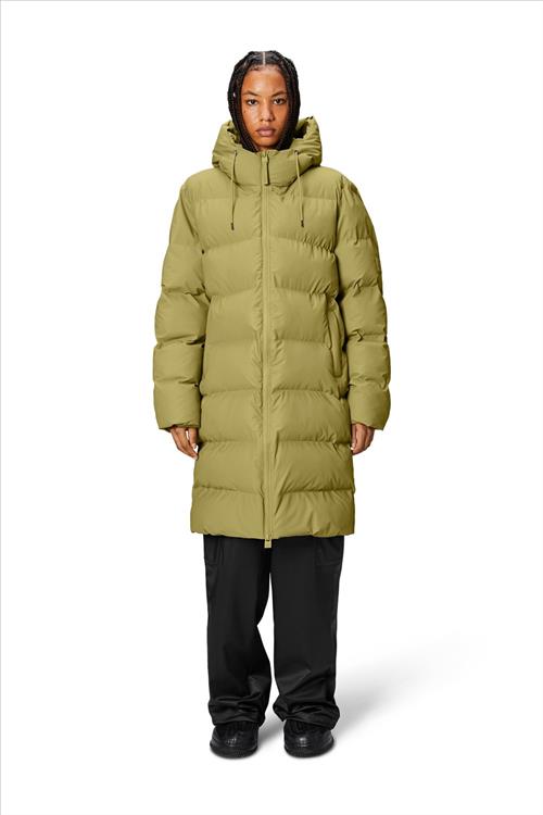 Rains Alta Longer Puffer Jacket W3t4 Kvinde Khaki Regnjakker Str M - hos Magasin