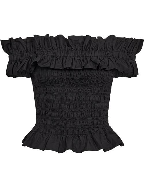 Se Ganni Cotton Poplin Offshoulder Smock To Kvinde Black Toppe Str 42 - hos Magasin ved Magasin