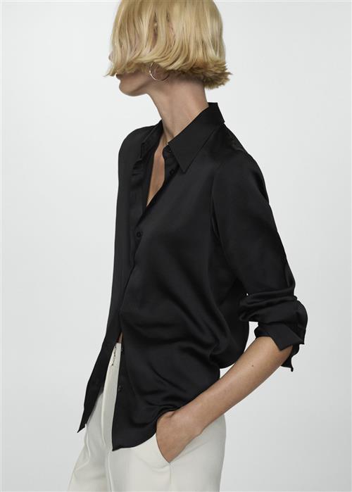 MANGO Satin Finish Flowy Shirt Kvinde Black Skjorter Str XS - hos Magasin