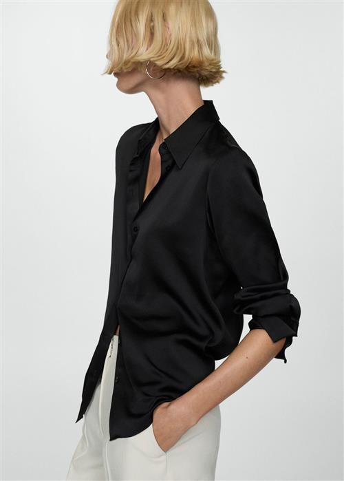 Se MANGO Satin Finish Flowy Shirt Kvinde Black Skjorter Str M - hos Magasin ved Magasin