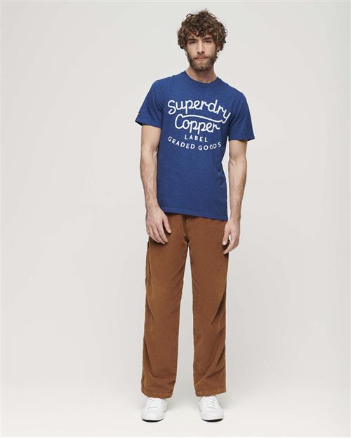 Superdry Copper Label Script TEE Mand Pilot Mid Blue Slub Kortærmede T-shirts Str XL - hos Magasin