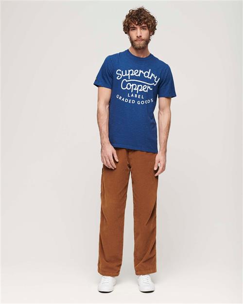 Superdry Copper Label Script TEE Mand Pilot Mid Blue Slub Kortærmede T-shirts Str XXL - hos Magasin