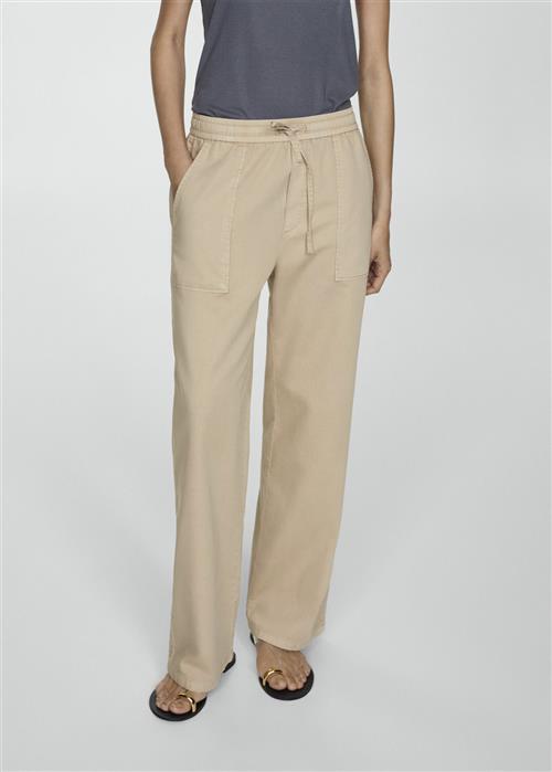 Se MANGO Elastic Waist Cotton Trousers Kvinde Lt Pastel Brown Bukser Med Brede Ben Str L - hos Magasin ved Magasin