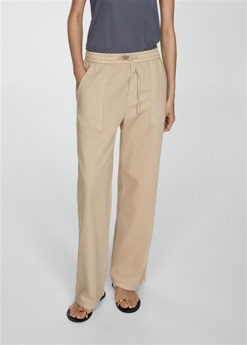 MANGO Elastic Waist Cotton Trousers Kvinde Lt Pastel Brown Bukser Med Brede Ben Str XL - hos Magasin