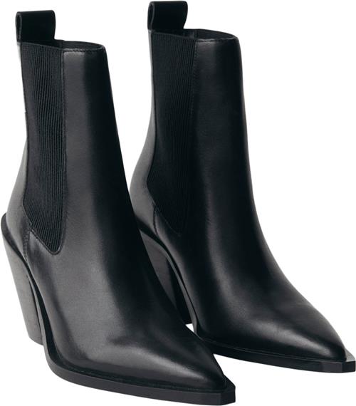 Se MANGO Leather Pointed Ankle Boots Kvinde Black Snøresko Str 38 - Læder hos Magasin ved Magasin