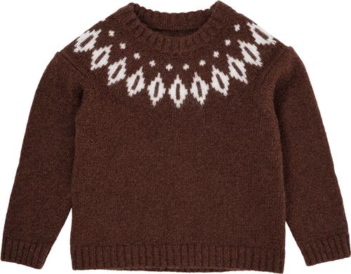 Copenhagen Colors Wool Iceland Blouse Str 98 - Dk Brown/cream C Strik Uld hos Magasin