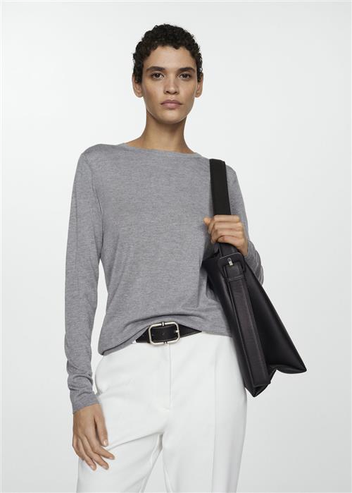 Se MANGO Fineknit Round-neck Sweater Kvinde Lt Pastel Grey Sweaters Str S - hos Magasin ved Magasin