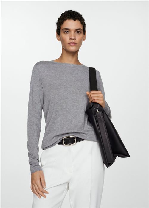 Se MANGO Fineknit Round-neck Sweater Kvinde Lt Pastel Grey Sweaters Str XXS - hos Magasin ved Magasin