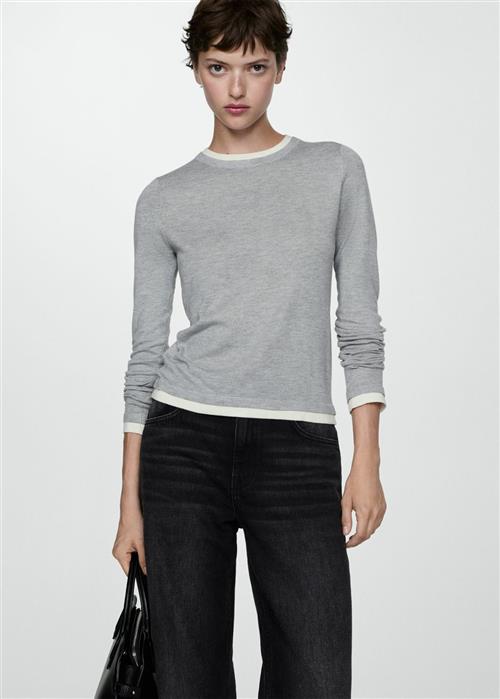 Se MANGO Contrast Trim Sweater Kvinde Lt Pastel Grey Sweaters Plus Size Str S - hos Magasin ved Magasin