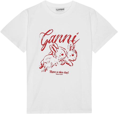 Ganni Basic Jersey Bunnies Relaxed Tshir Kvinde Bright White Kortærmede T-shirts Str S - hos Magasin