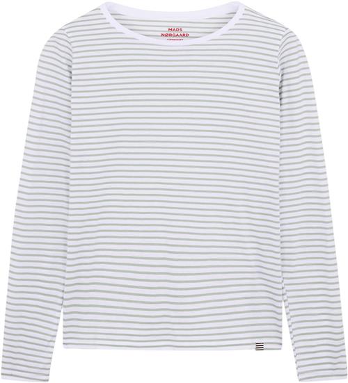 Mads Nørgaard - Copenhagen Organic Jersey Stripe Tenna Tee FAV Kvinde Brilliant White/jadeite Langærmede T-shirts Str L - hos Magasin