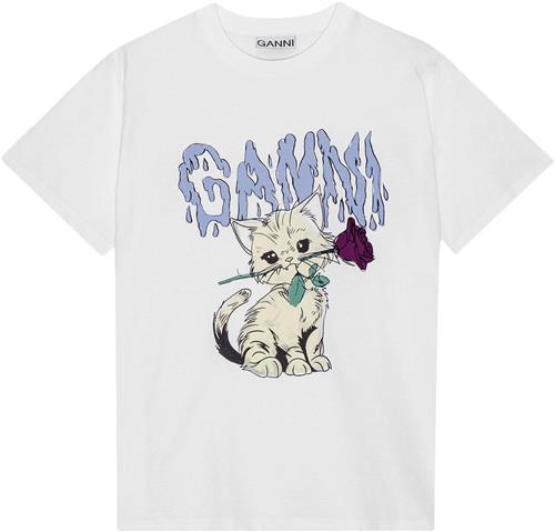 Ganni Basic Jersey Rose Cat Relaxed Tshi Kvinde Bright White Kortærmede T-shirts Str S - hos Magasin