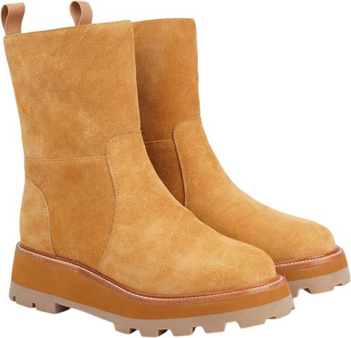 Lovelies Ushba Calf Suede Boots With ZIP & Shearling Kvinde Light Camel Vinterstøvler Str 40 - Læder hos Magasin