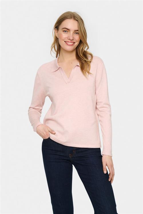 Se Saint Tropez Milasz Polo Pullover Kvinde Ash Rose Mélange Langærmede Bluser Str XS - hos Magasin ved Magasin