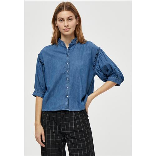 Minus Laki Shirt Kvinde Dark Denim Langærmede Skjorter Str 44 - Denim hos Magasin