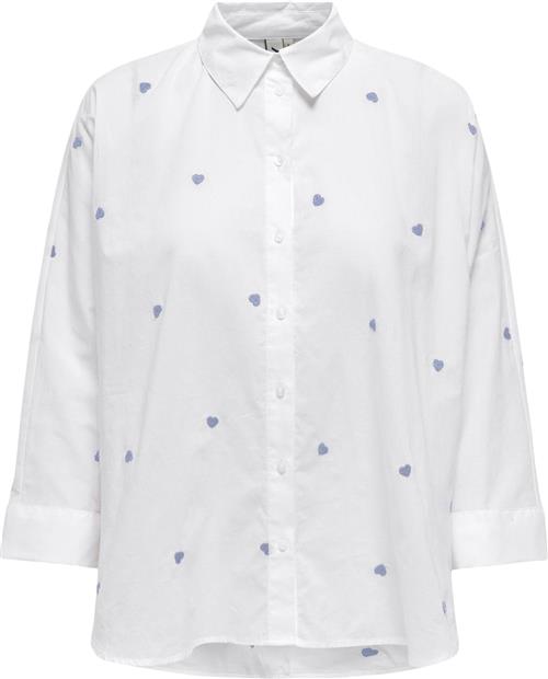 ONLY Onlnew Lina Grace LS EMB Shirt Noos Kvinde Bright White/brunnera Blue Heart Skjorter Str S - Bomuld hos Magasin