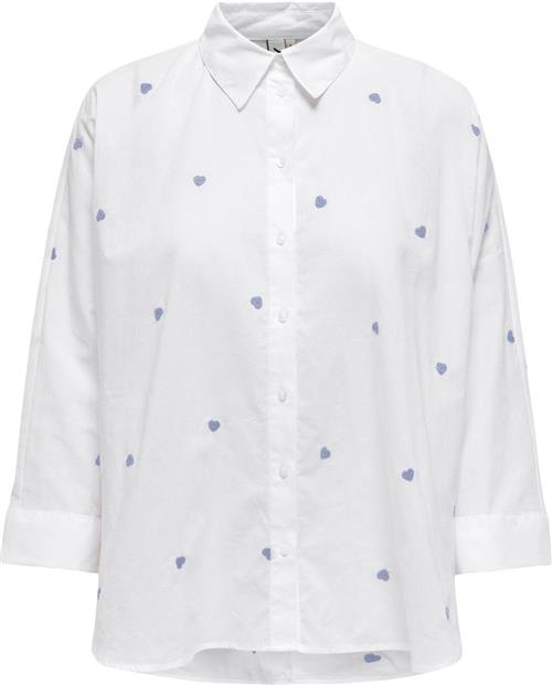 Se ONLY Onlnew Lina Grace LS EMB Shirt Noos Kvinde Bright White/brunnera Blue Heart Skjorter Str XS - Bomuld hos Magasin ved Magasin