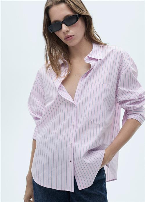 Se MANGO Striped Cotton Shirt Kvinde Pink Skjorter Str S - hos Magasin ved Magasin