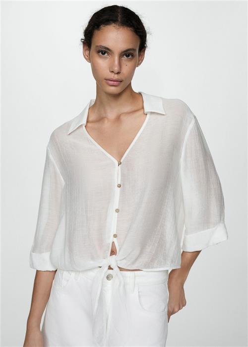 Se MANGO Flaredsleeve Blouse With bow Kvinde Natural White Langærmede Bluser Str XXS - hos Magasin ved Magasin