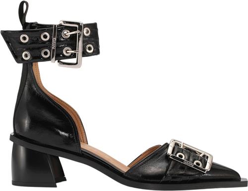 Se Ganni Chunky Buckle Open Cut Pump Naplack Kvinde Black Højhælede Sandaler Str 39 - hos Magasin ved Magasin