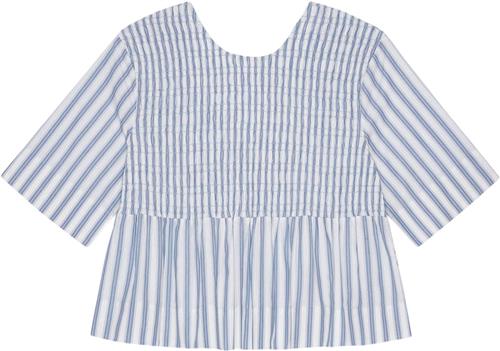 Se Ganni Stripe Cotton Open Back Smock Blous Kvinde Egret Kortærmede Bluser Str 38 - hos Magasin ved Magasin